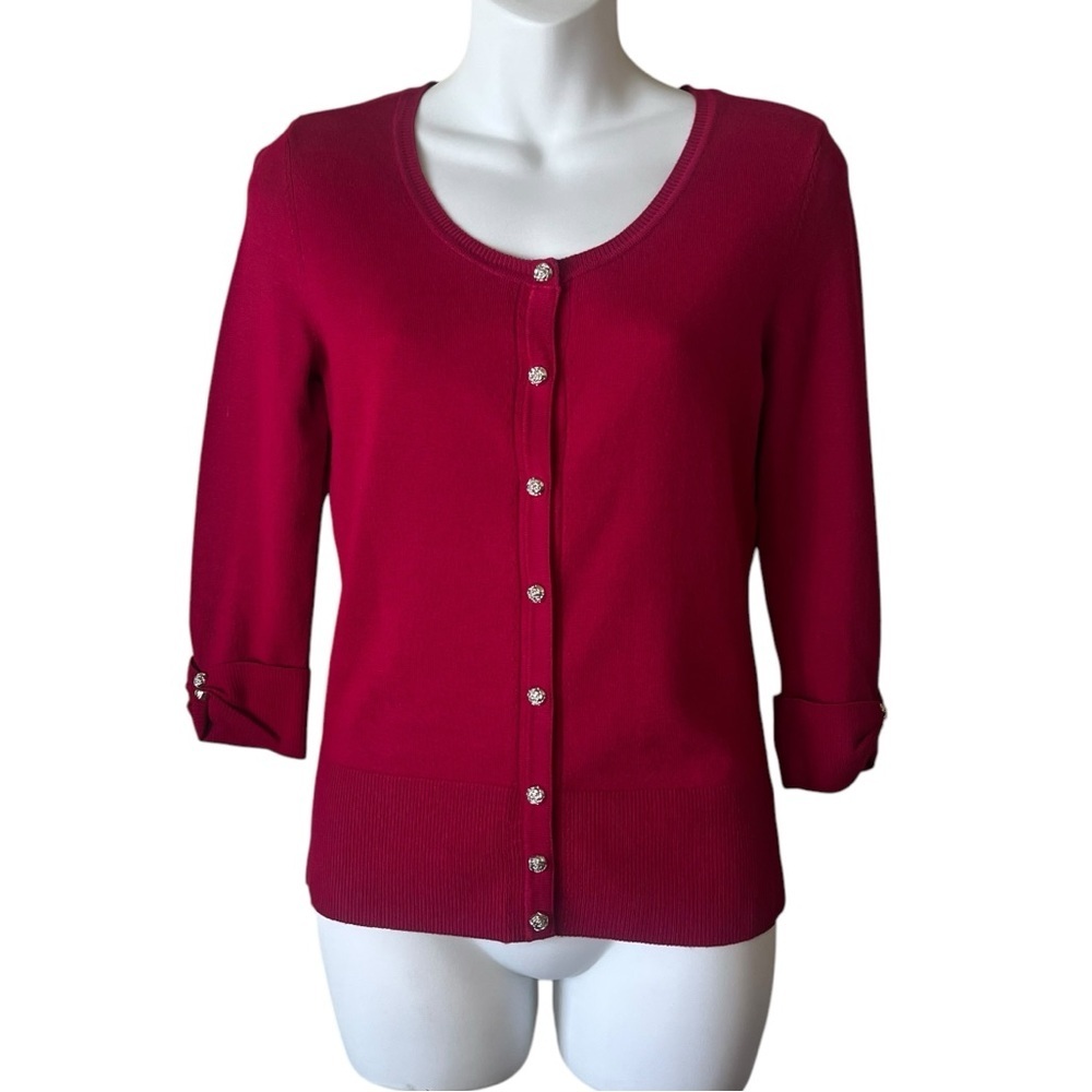 White House Black Market red cardigan with rose buttons size XS